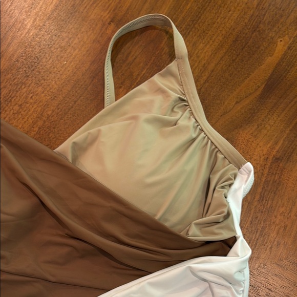 Two-Tone Brown and Cream Women's One-Piece Swimsuit - Picture 2 of 10